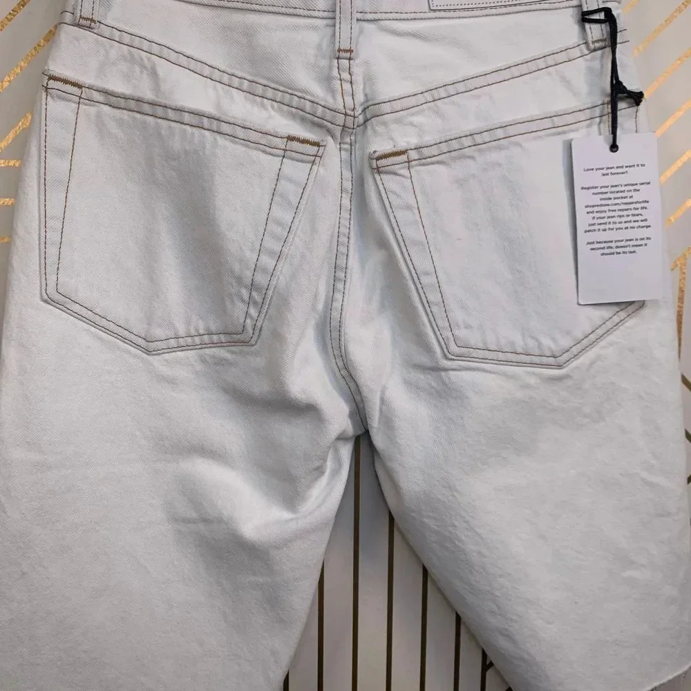 RE/DONE 80'S Long Denim Shorts in Bleach‎ White